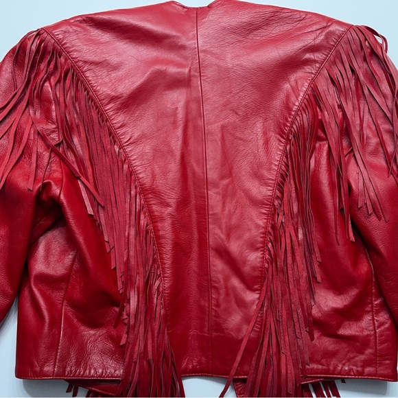 Vtg Scully Red Leather Fringe Cropped Jacket Womens Small Western Biker.    READ - Picture 14 of 16